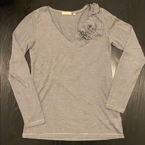 Blue and white striped long sleeve top